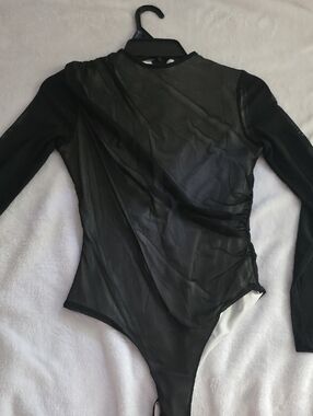 Black Sheer Long-Sleeve Bodysuit
